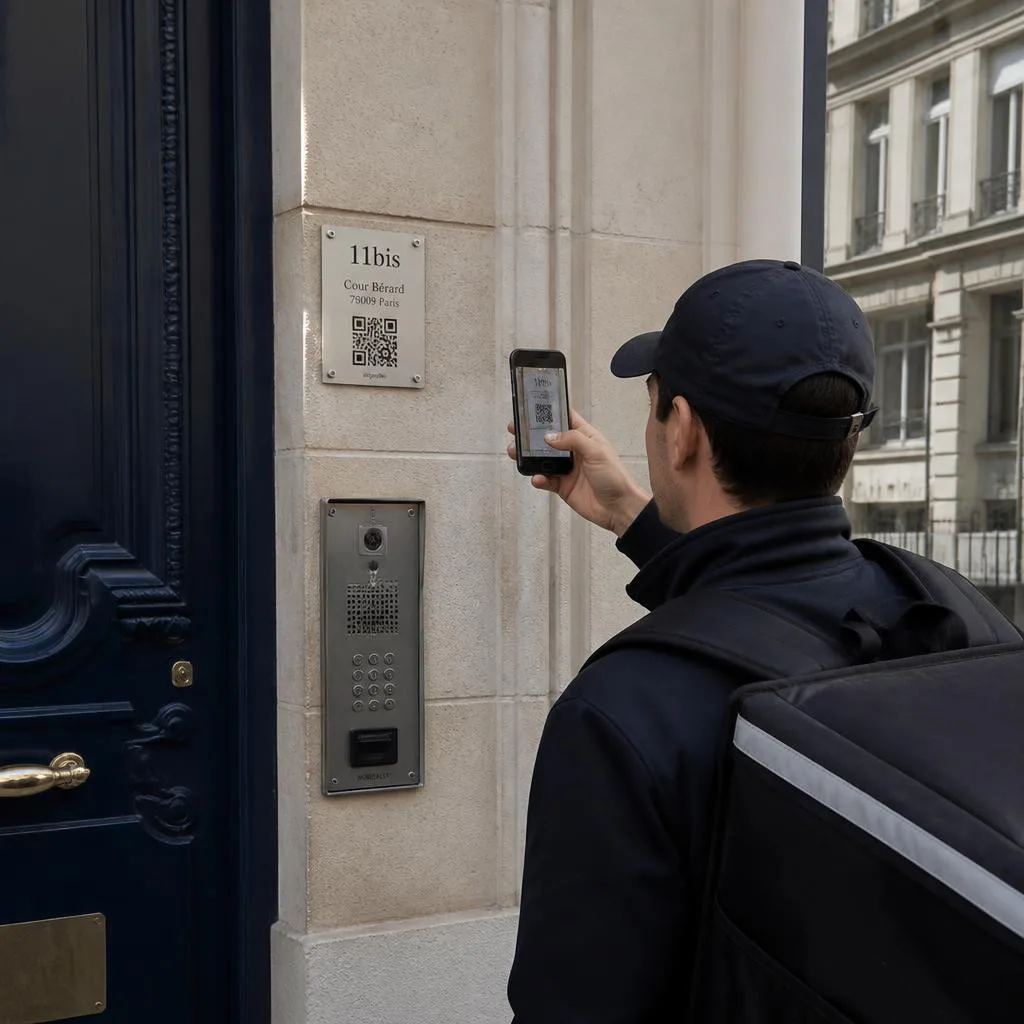 Someone opening a building door from their phone after scanning the code