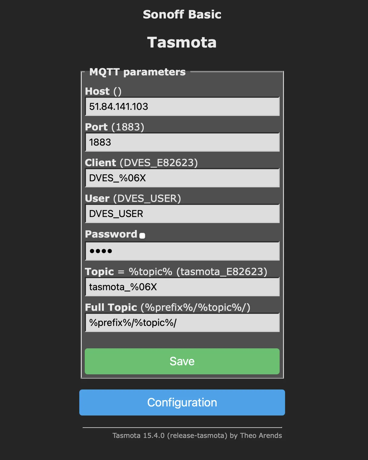 Tasmota MQTT configuration