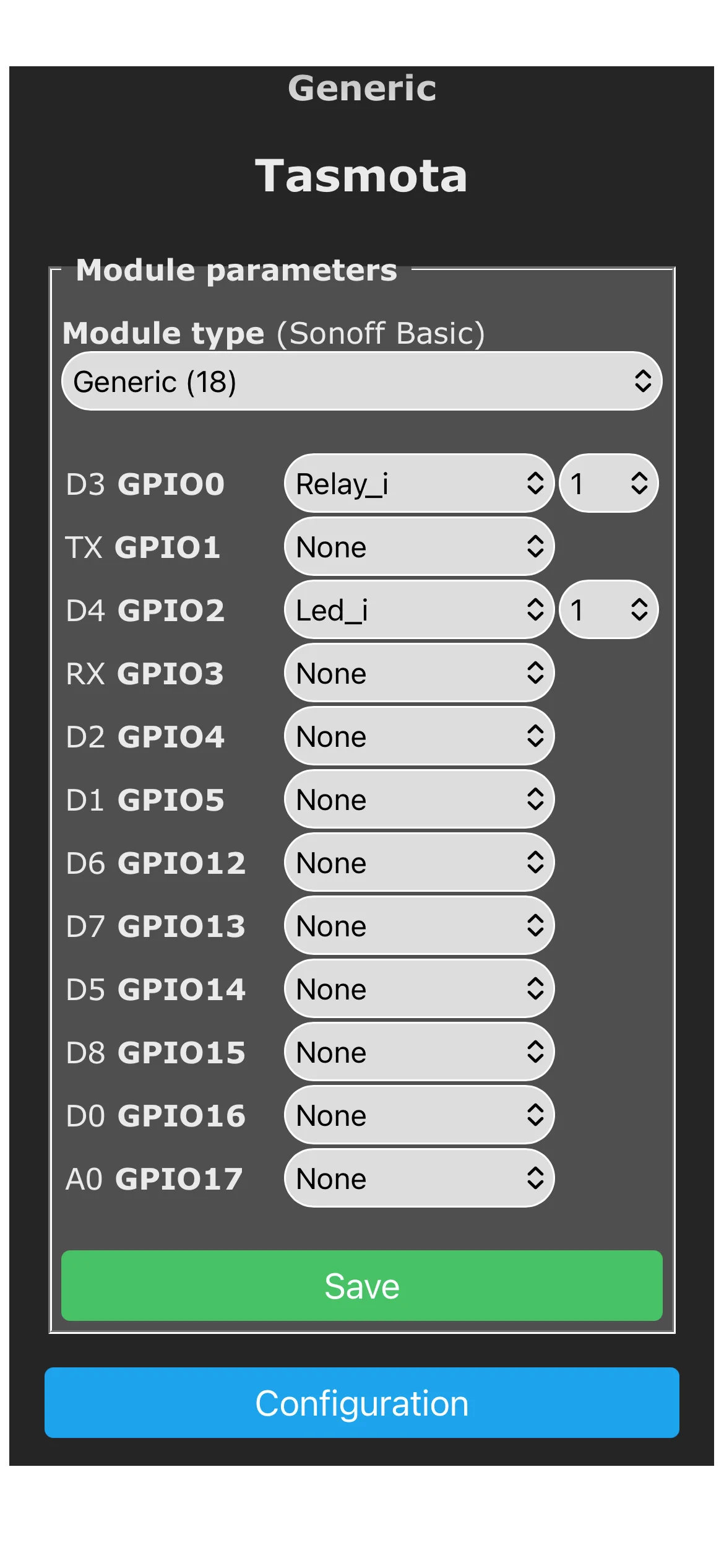 Tasmota module configuration